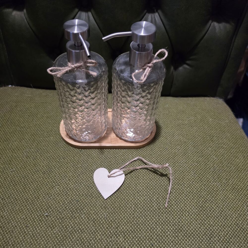 2 pack 16 oz Arrow Embossed Refillable Soap Dispenser Stainless Steel Clear
